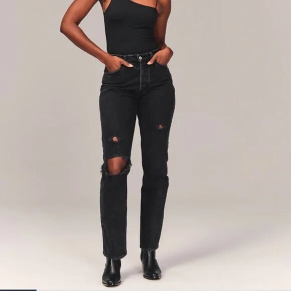 Abercrombie & Fitch Denim - Abercrombie | The Dad High Rise Curve Love Ripped Jeans 4 Long